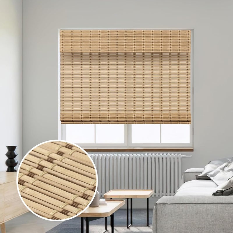 SMONTER Bamboo Roman Shades for Windows-Cordless Wooden Woven Blinds Light Filtering Bamboo Roll up Shades UV Protection and Easy Set up for Door and Countryhouse, 44" W x 64" H, Squirrel - Image 1